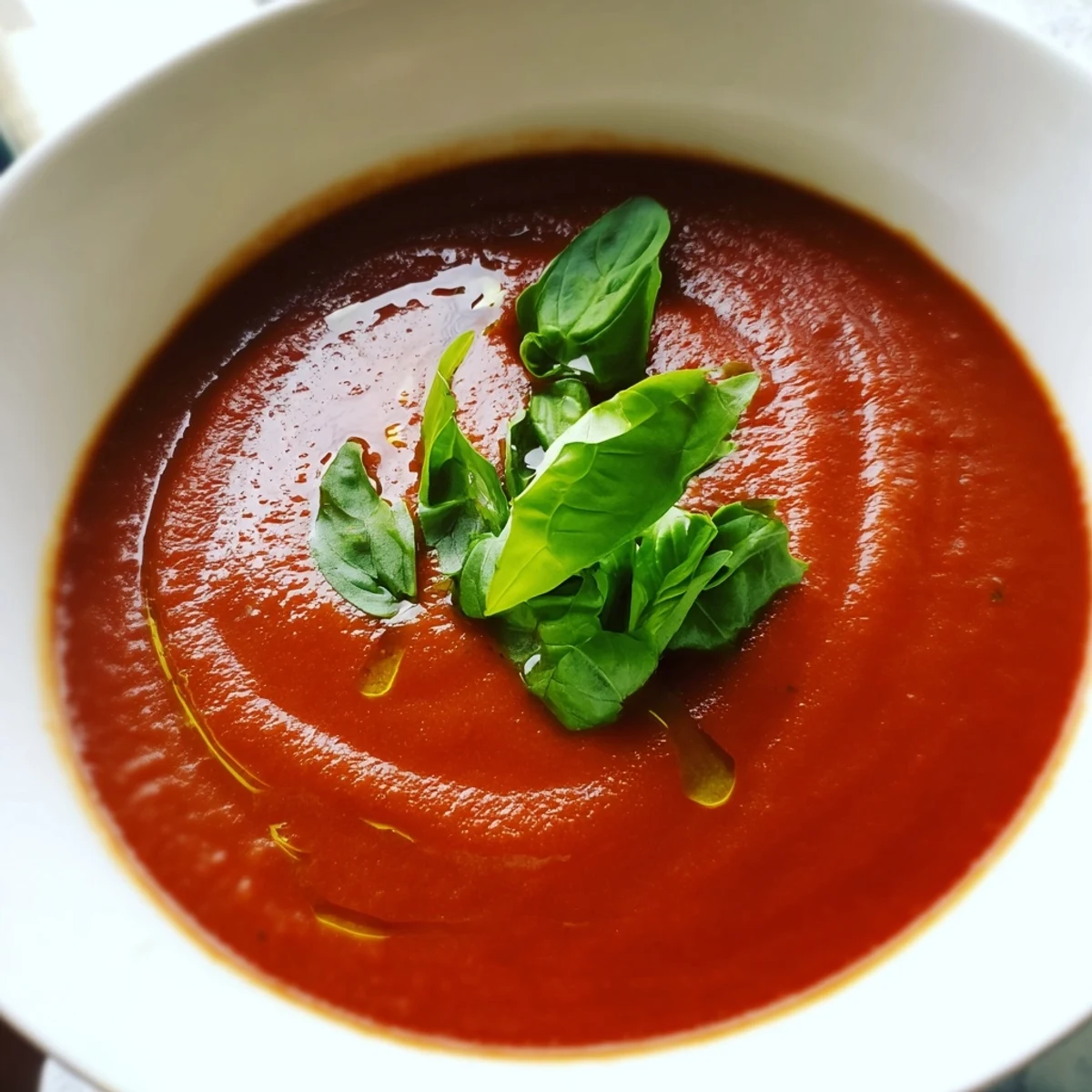 A rustic baking sheet shows caramelized tomatoes, roasted garlic, and onions ready to be blended into a creamy Tomato Basil Soup.