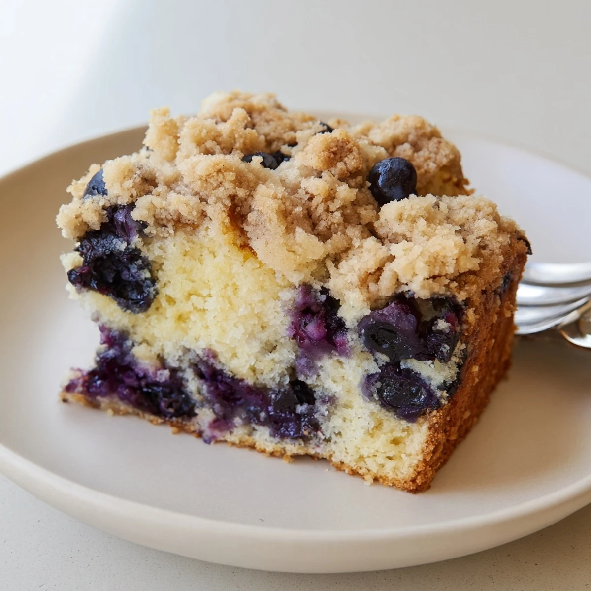 Freshly baked Lemon Blueberry Coffee Cake drizzled with glaze, served with coffee and fresh berries.