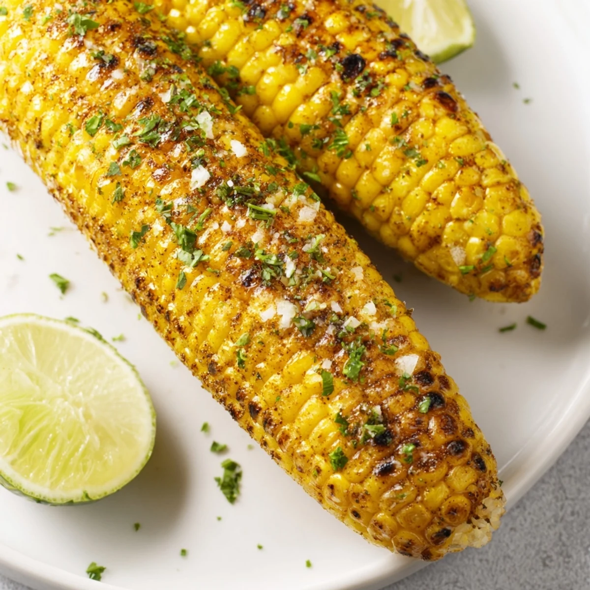 Golden roasted Cajun Spiced Roasted Corn on the Cob glistening with smoky butter and fresh parsley.