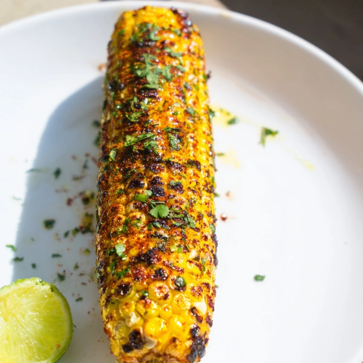 Sizzling Cajun Spiced Roasted Corn on the Cob served with lime wedges on a rustic wooden table, perfect for summer BBQs.