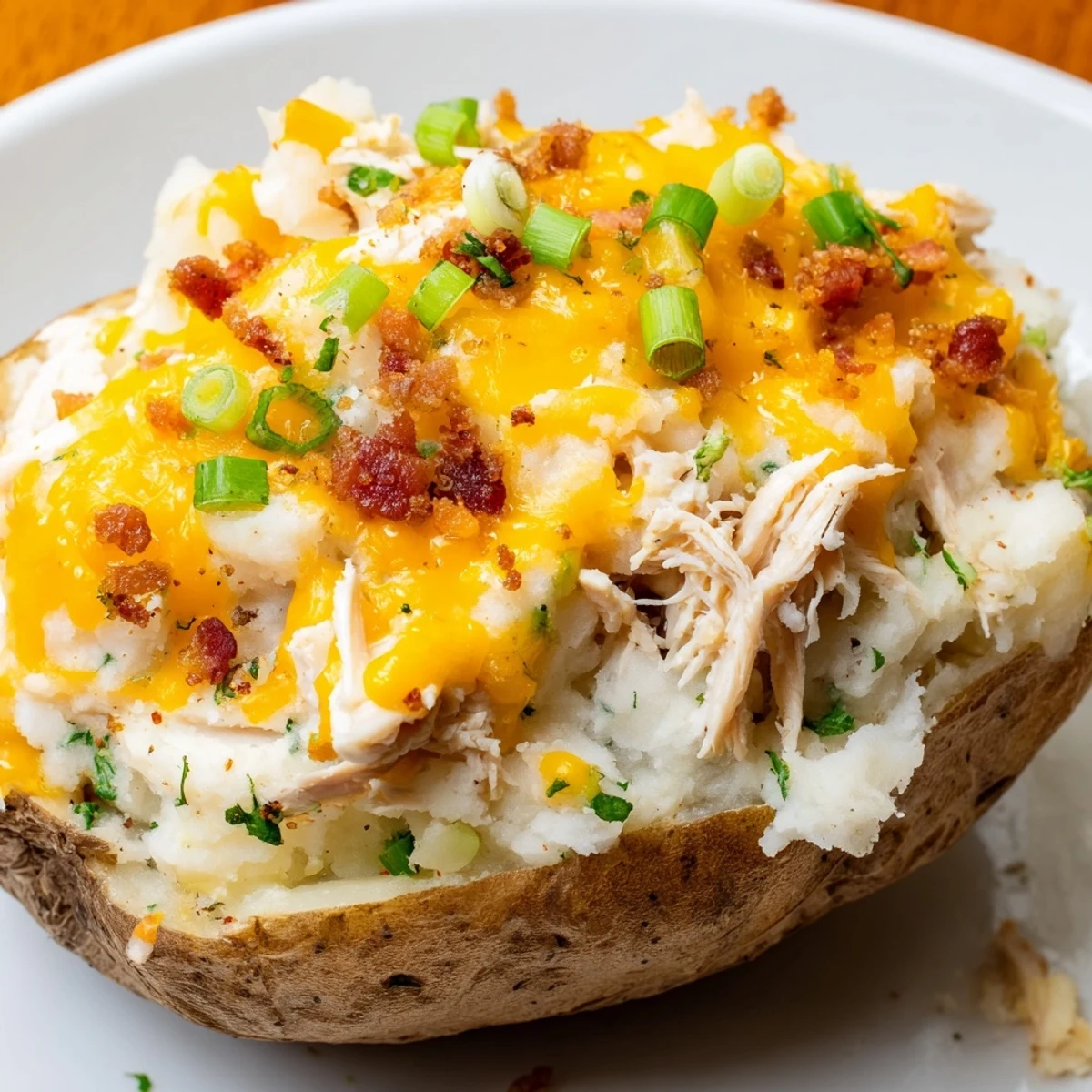 Mud Chicken Stuffed Twice Baked Potatoes with Savory Filling filled with creamy mashed potatoes and tender shredded chicken.