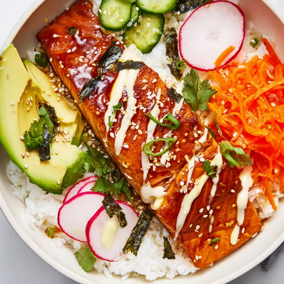 A colorful fusion of Japanese and Mexican flavors, ready to serve for a satisfying weeknight meal.