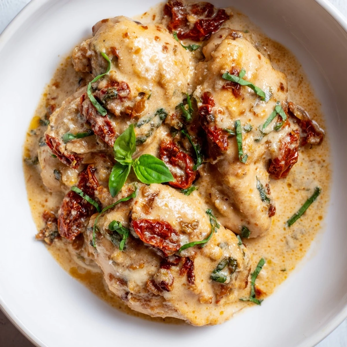 Single-pan Marry Me chicken in a rich, garlicky cream sauce, perfect for a romantic dinner for two.