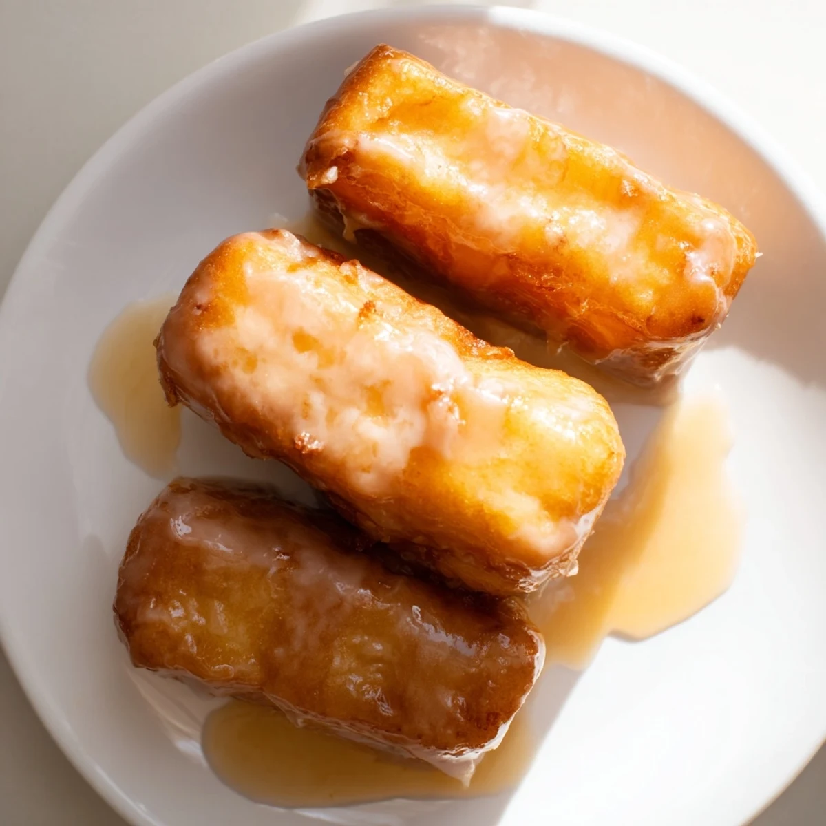 A close-up of soft, pillowy Maple Donut Bars topped with a thick maple glaze, perfect for breakfast.