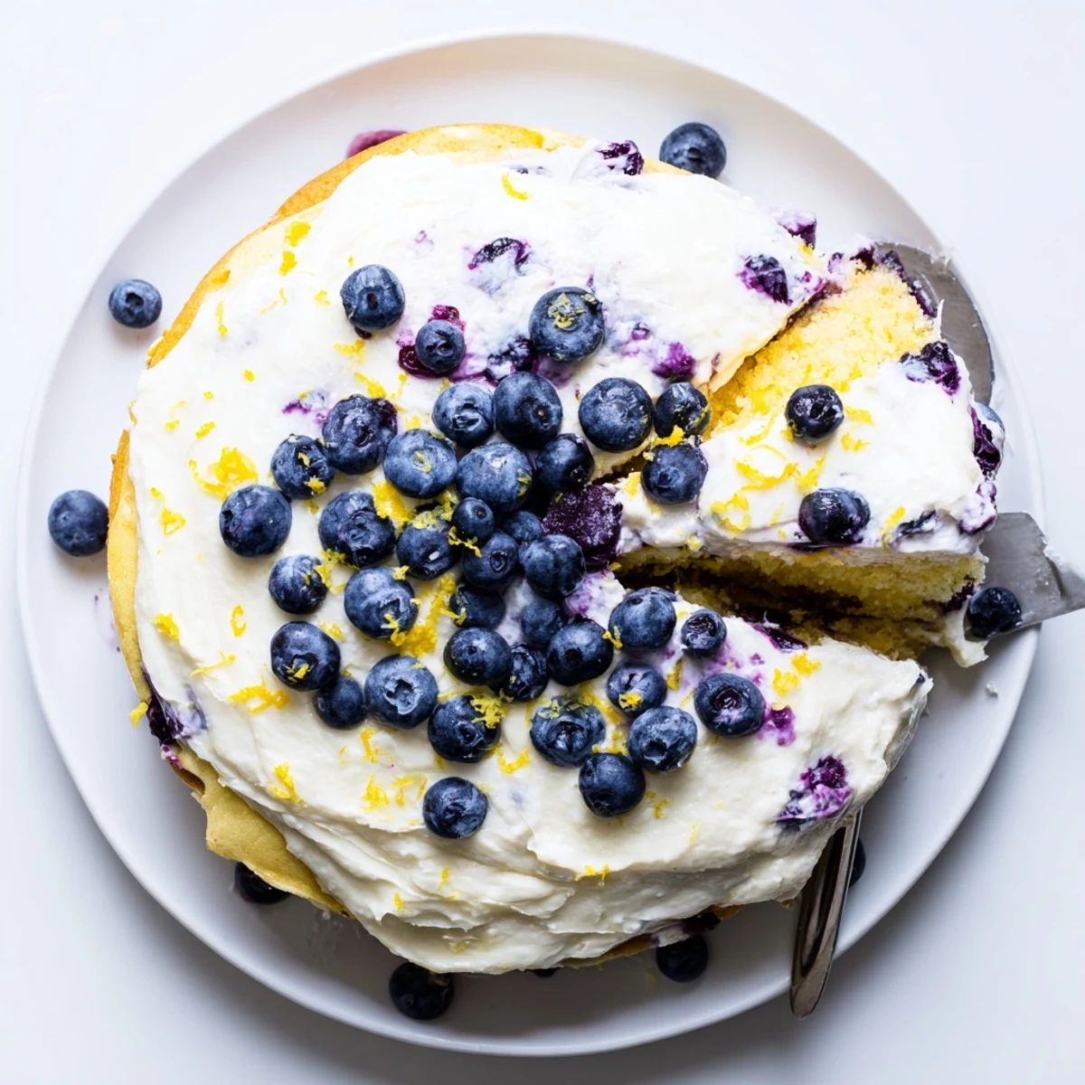 A slice of Lemon Blueberry Cake with Cream Cheese Frosting pairs beautifully with sparkling wine for summer gatherings.