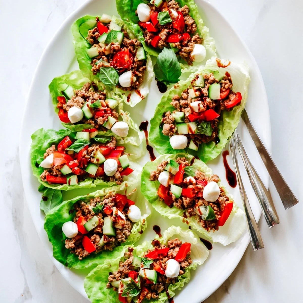 Crisp butter lettuce leaves cradling savory Italian-seasoned turkey and fresh mozzarella for Italian Lettuce Wraps.