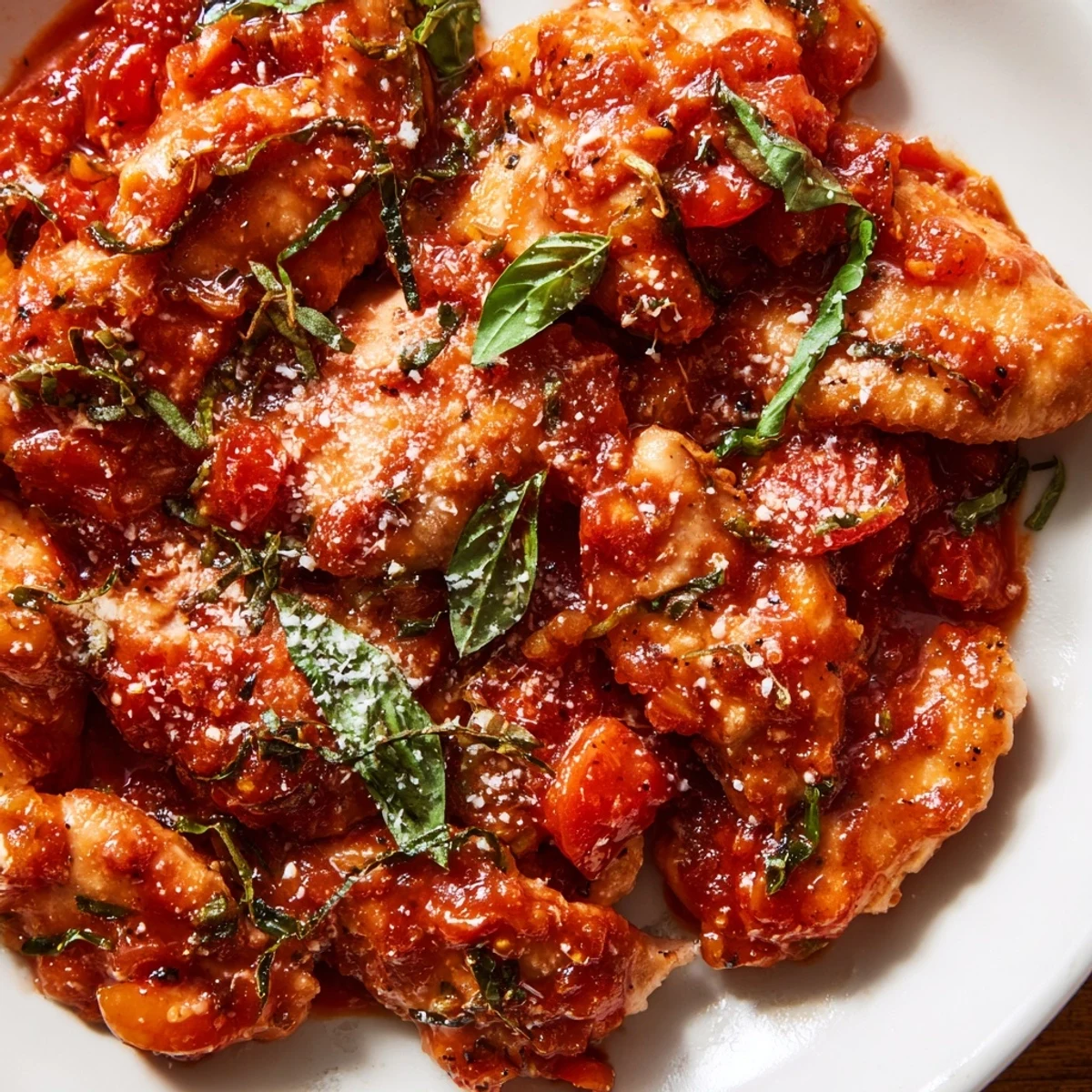 Serve Slow Cooker Tomato Basil Chicken over spaghetti or with crusty bread, alongside a colorful salad, for a comforting family dinner.