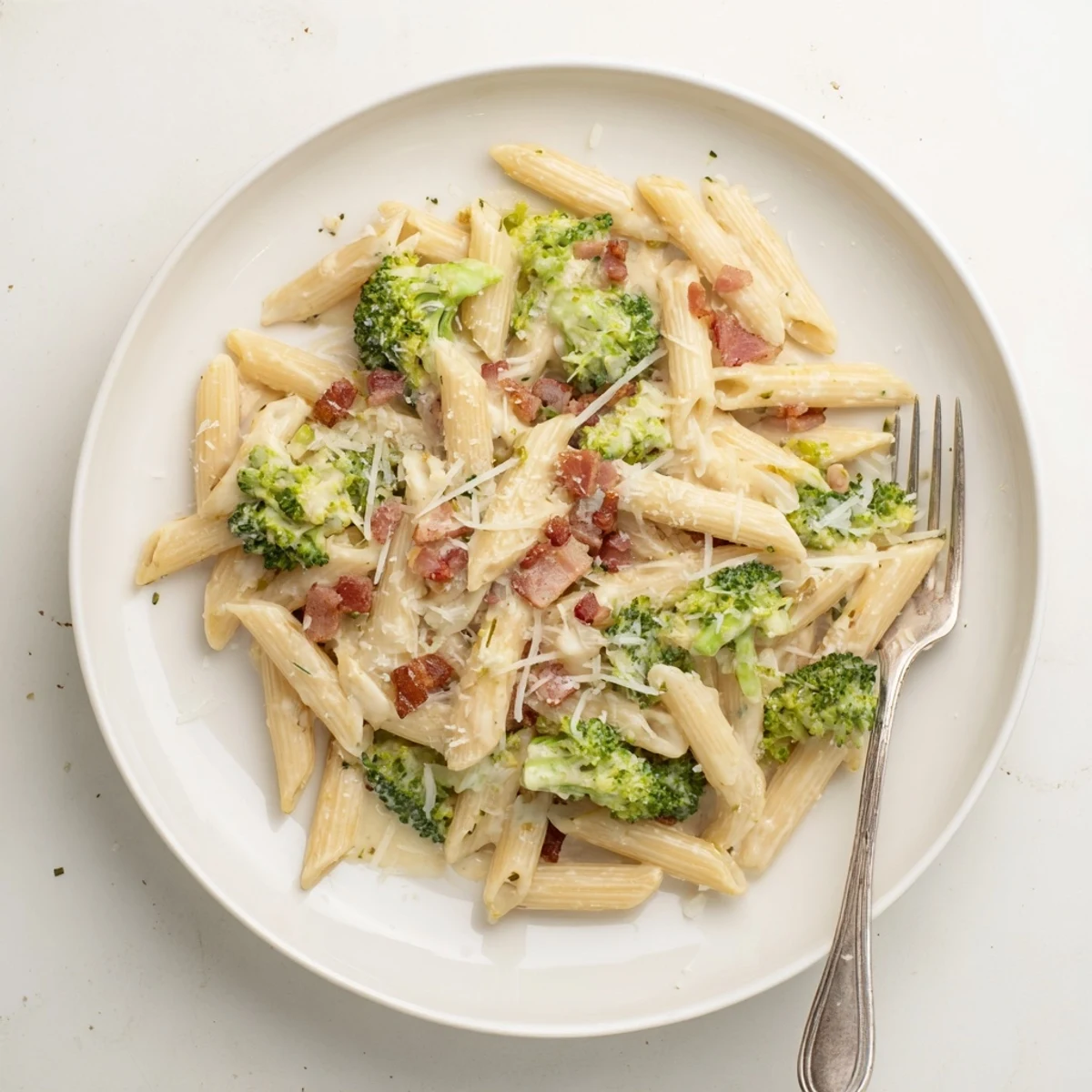 Golden crispy bacon and tender broccoli florets mingle in a creamy Parmesan sauce in this Bacon Broccoli and Parmesan Pasta dish.
