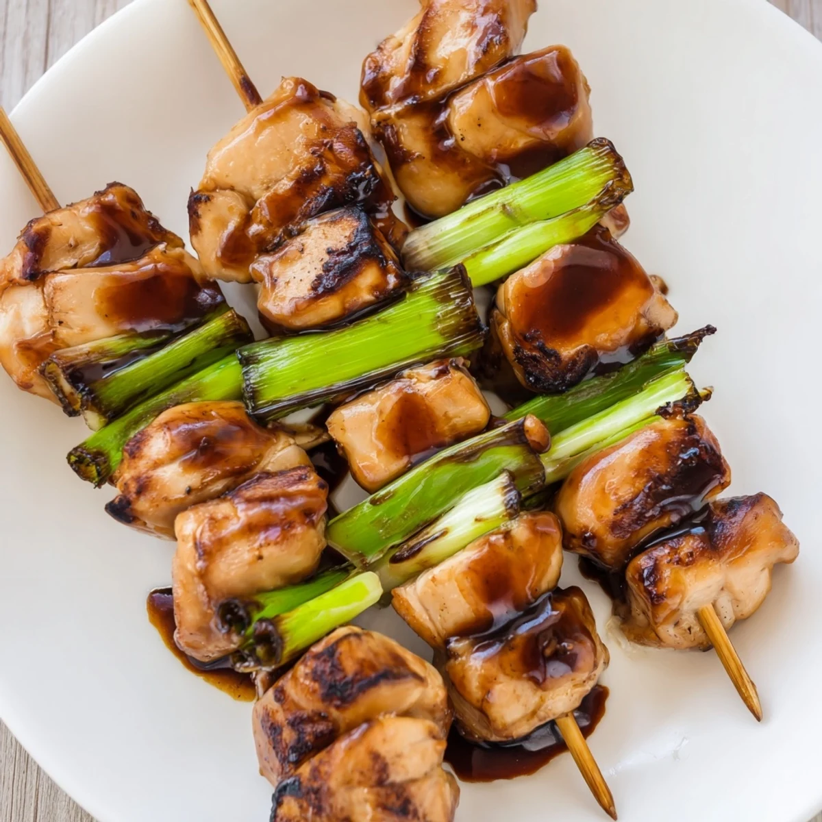 Juicy grilled Japanese chicken yakitori threaded with green onions and glossy soy glaze