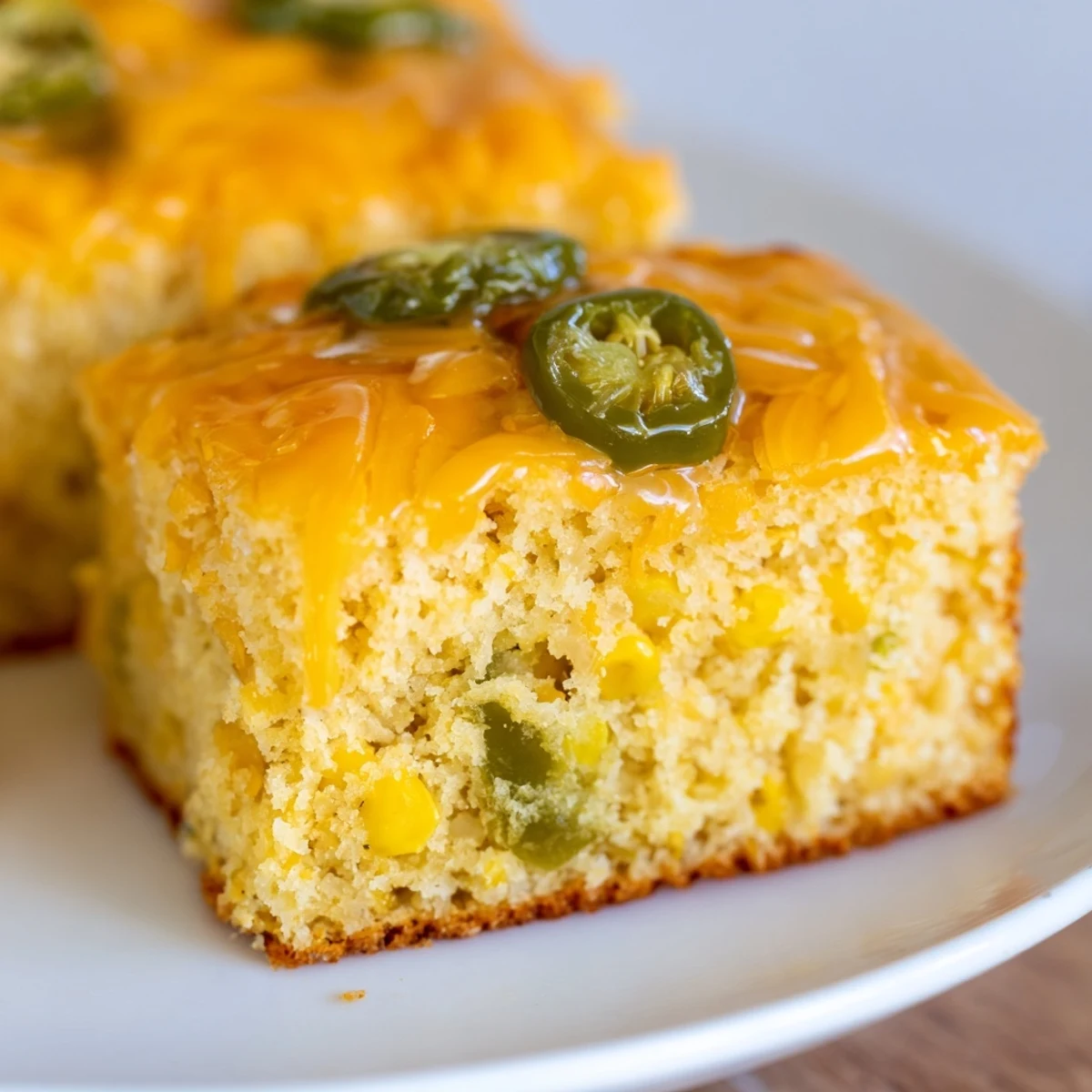Moist Southern cornbread studded with fresh jalapeños topped with glistening lime honey glaze