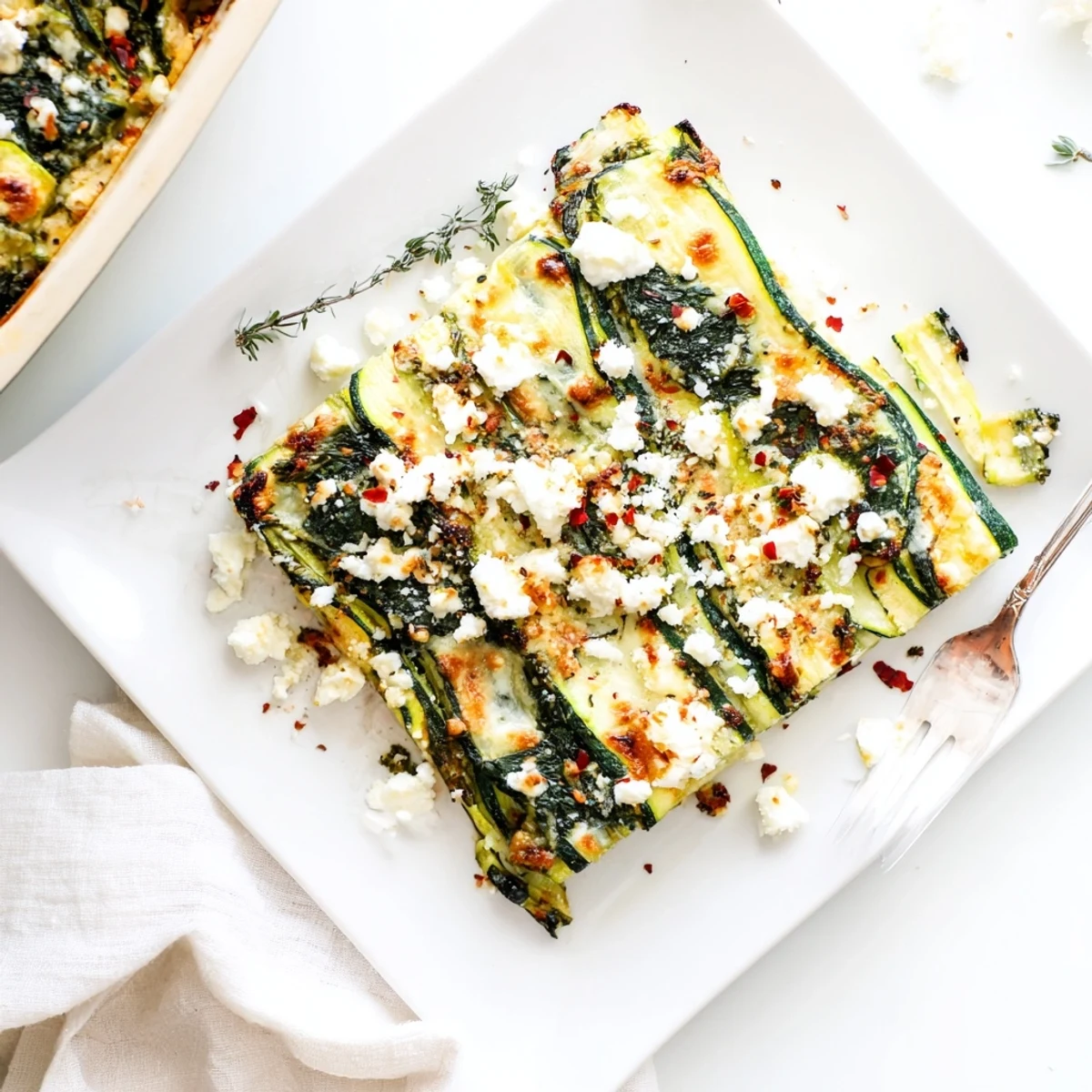 Golden baked zucchini spinach feta casserole with bubbling mozzarella and tender layered vegetables