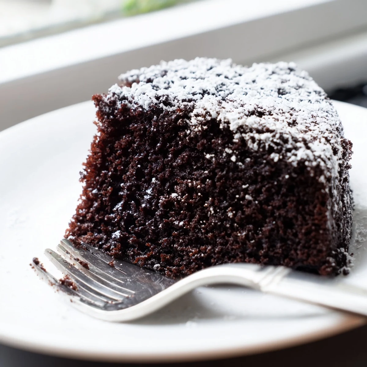 Rich air fryer Guinness chocolate cake topped with whipped cream and chocolate drizzle