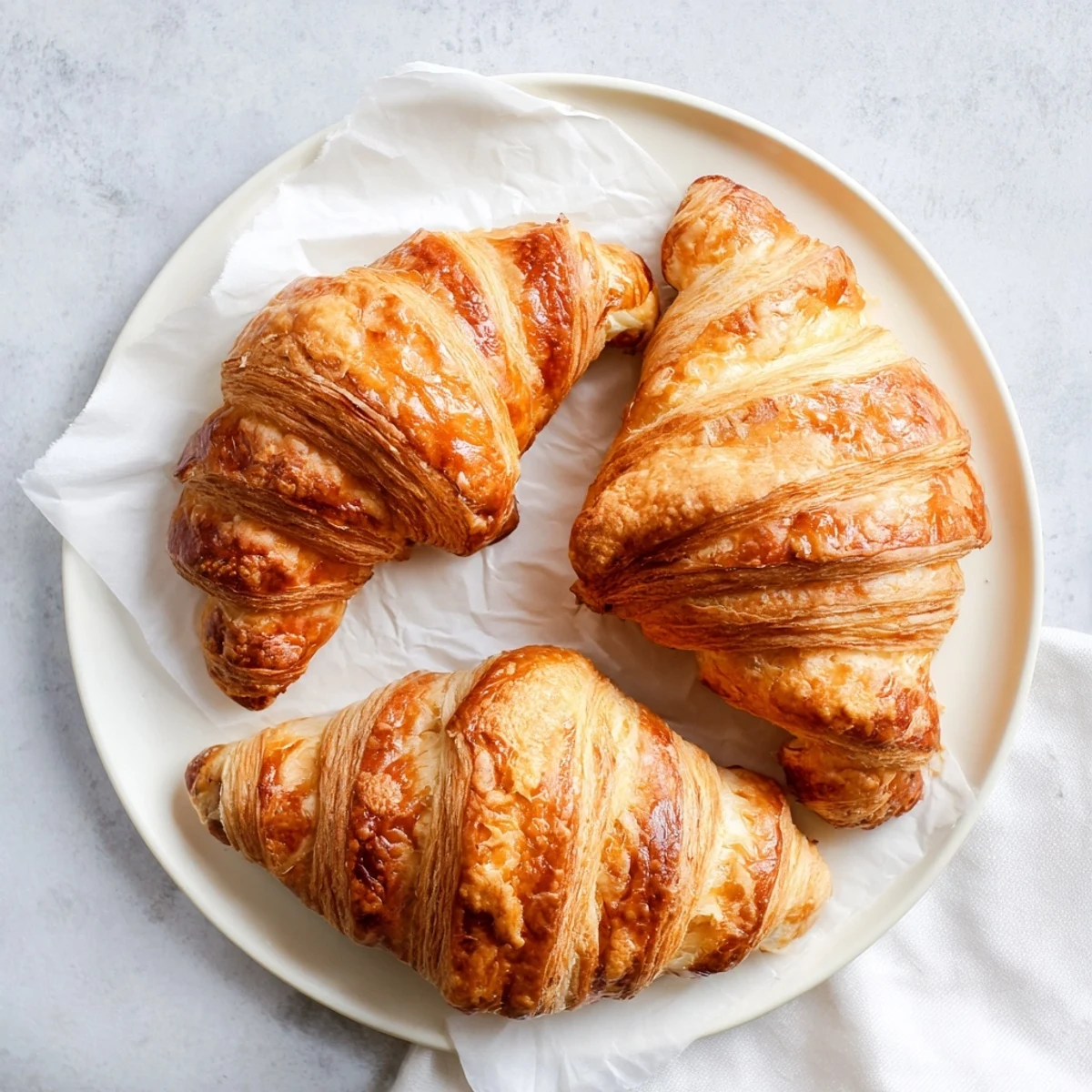 Golden flaky easy air fryer homemade croissant recipe with buttery layers on wire rack