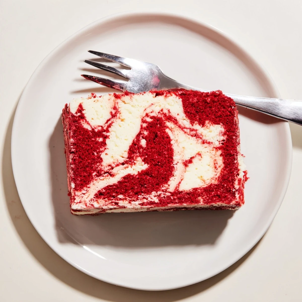 Homemade red velvet cheesecake swirl cake topped with powdered sugar for dessert tonight