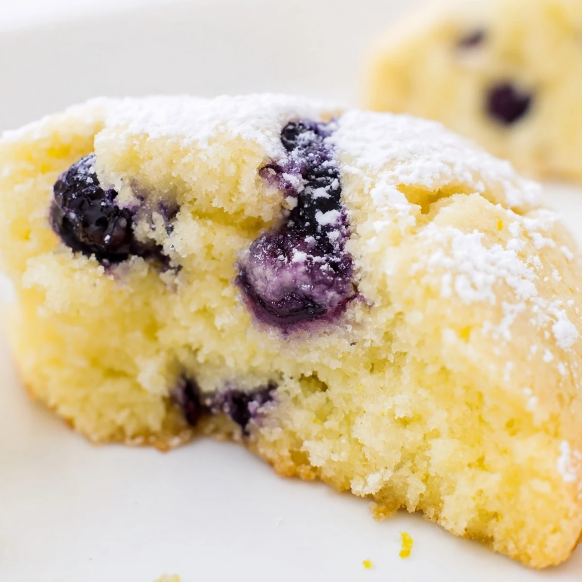 Tender cake-like soft lemon blueberry cookies with blue specks on parchment paper