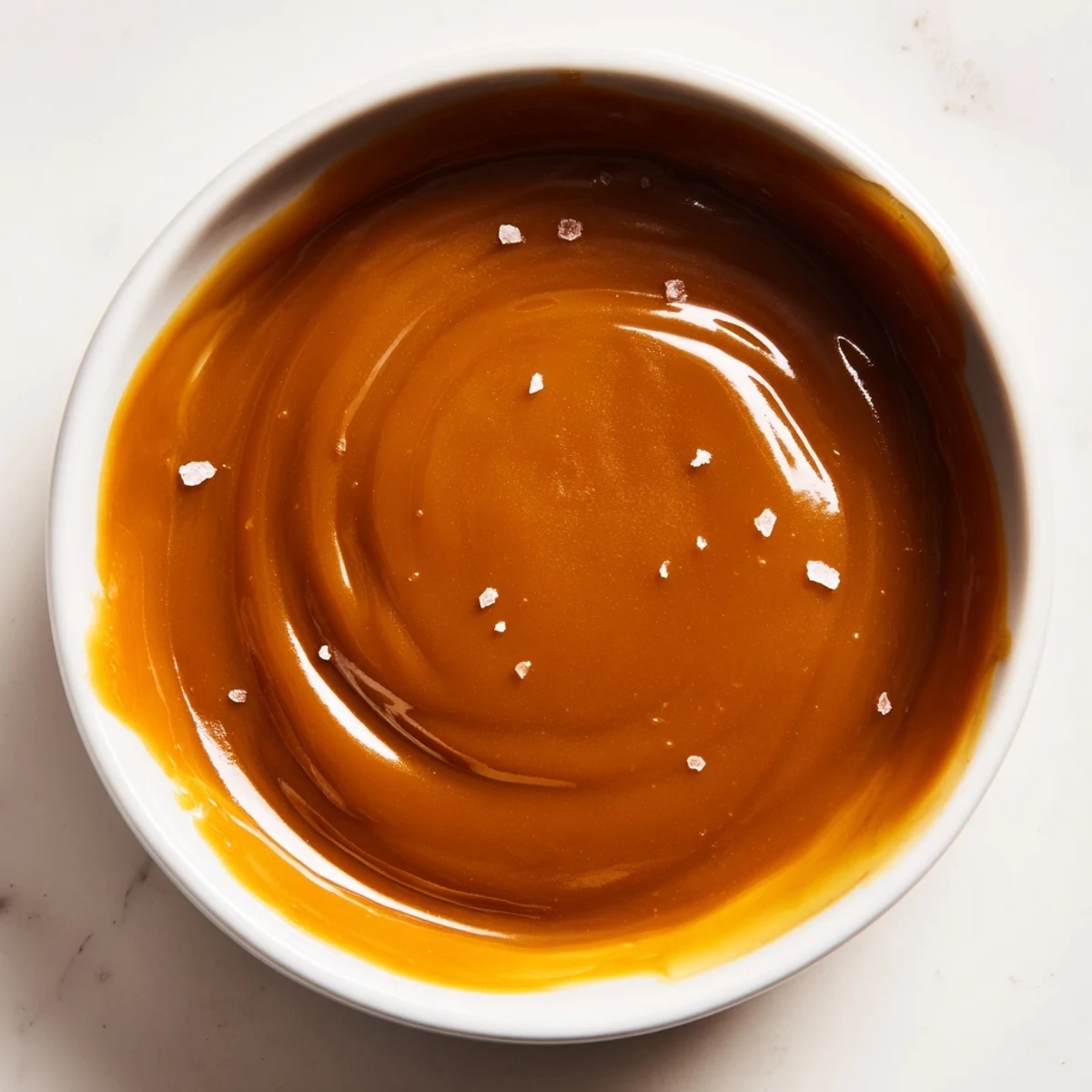 Rich amber easy caramel sauce bubbling in a copper saucepan with steam rising