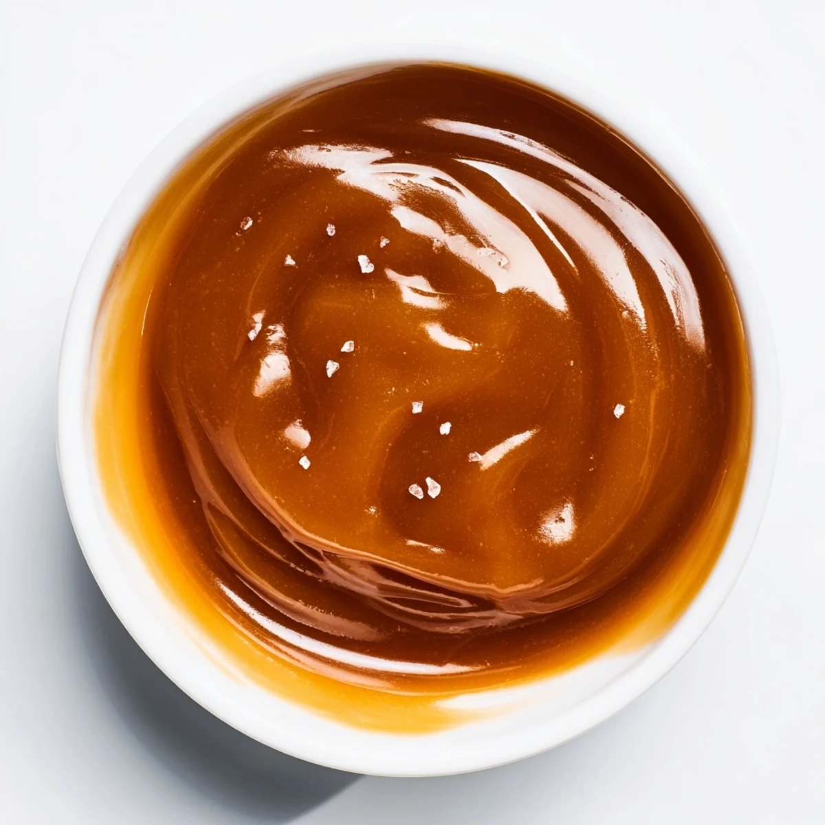 Silky smooth easy caramel sauce pooled in a glass jar ready for dessert drizzling