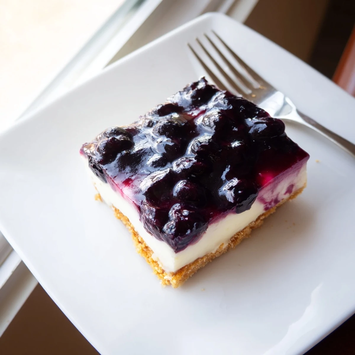 Holiday blueberry jamboree squares with sweet tart berry topping on golden pecan crust for festive gatherings