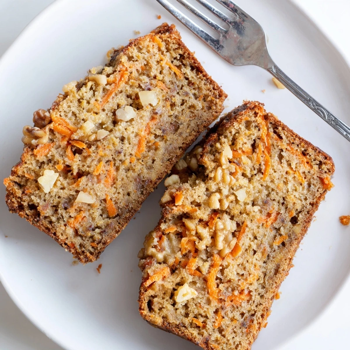 Spiced carrot cake banana bread cooling on a wire rack, golden brown crust flecked with orange carrot shreds