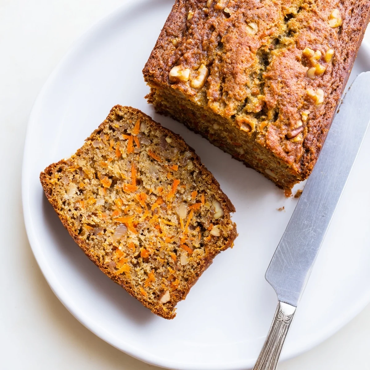 Freshly baked carrot cake banana bread cooling on wire rack with grated carrot and banana visible inside