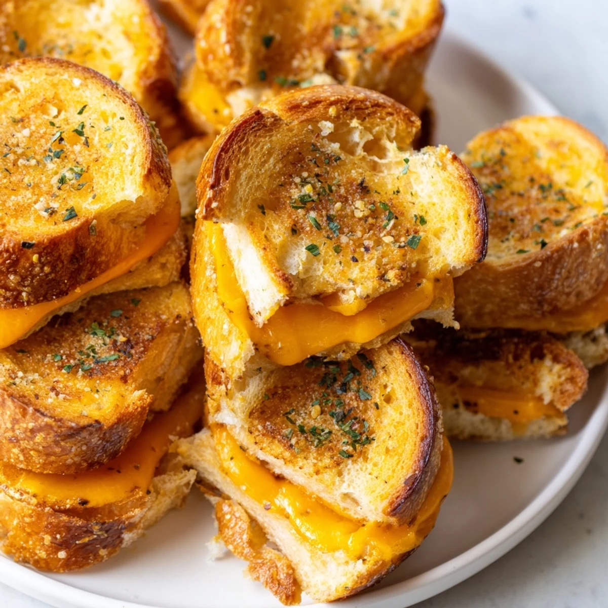 Crispy mini grilled cheese Hawaiian rolls arranged on a platter, perfect for parties and gatherings