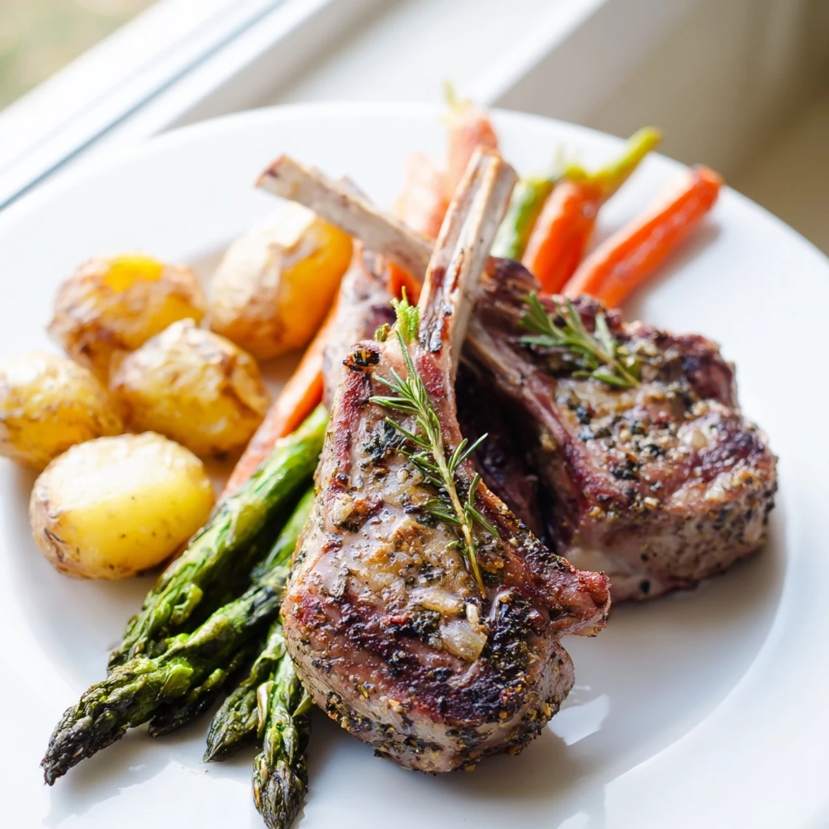 Sizzling Easter dinner on a sheet pan featuring tender lamb chops and caramelized root vegetables