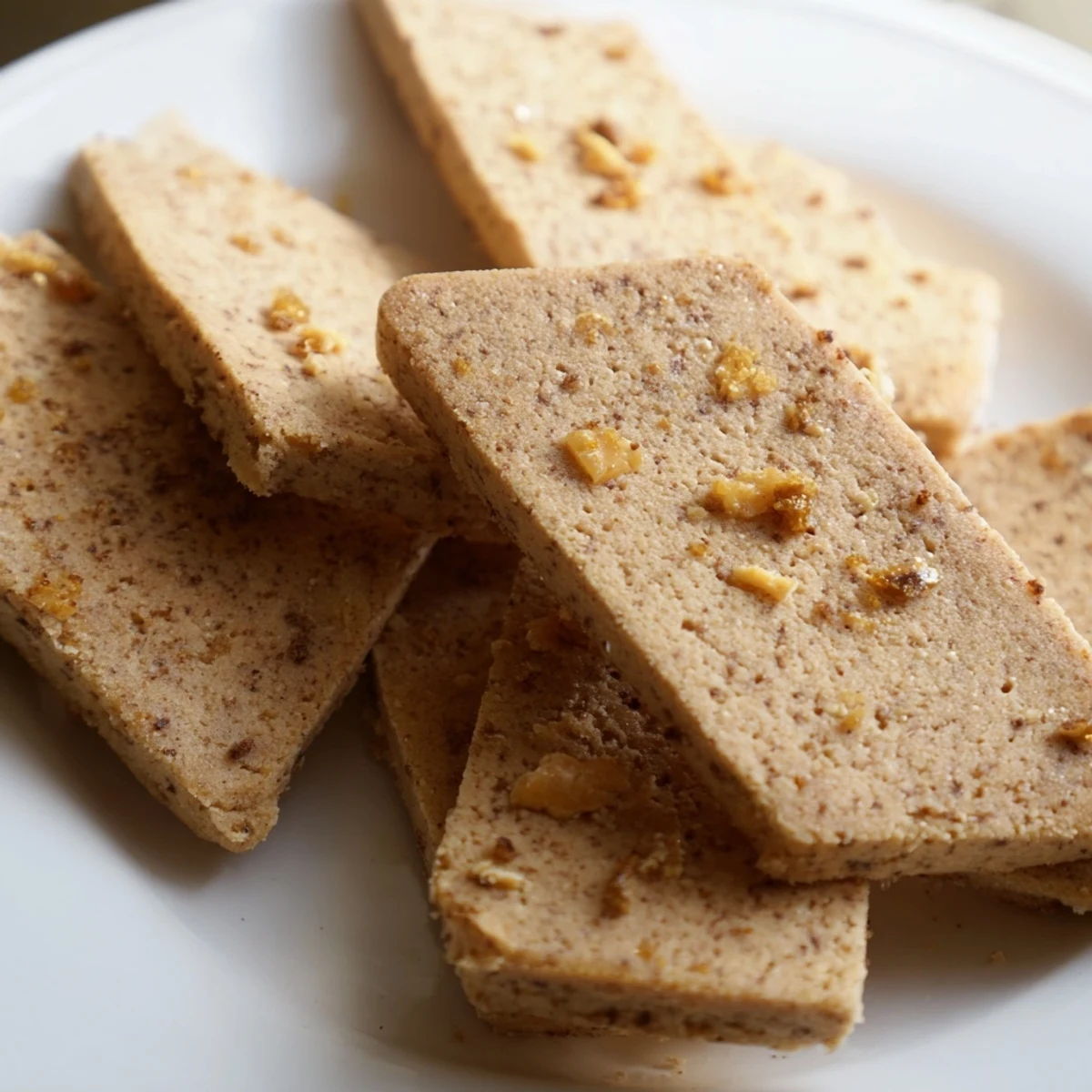 Espresso shortbread cookies studded with crunchy toffee bits arranged on a wire rack