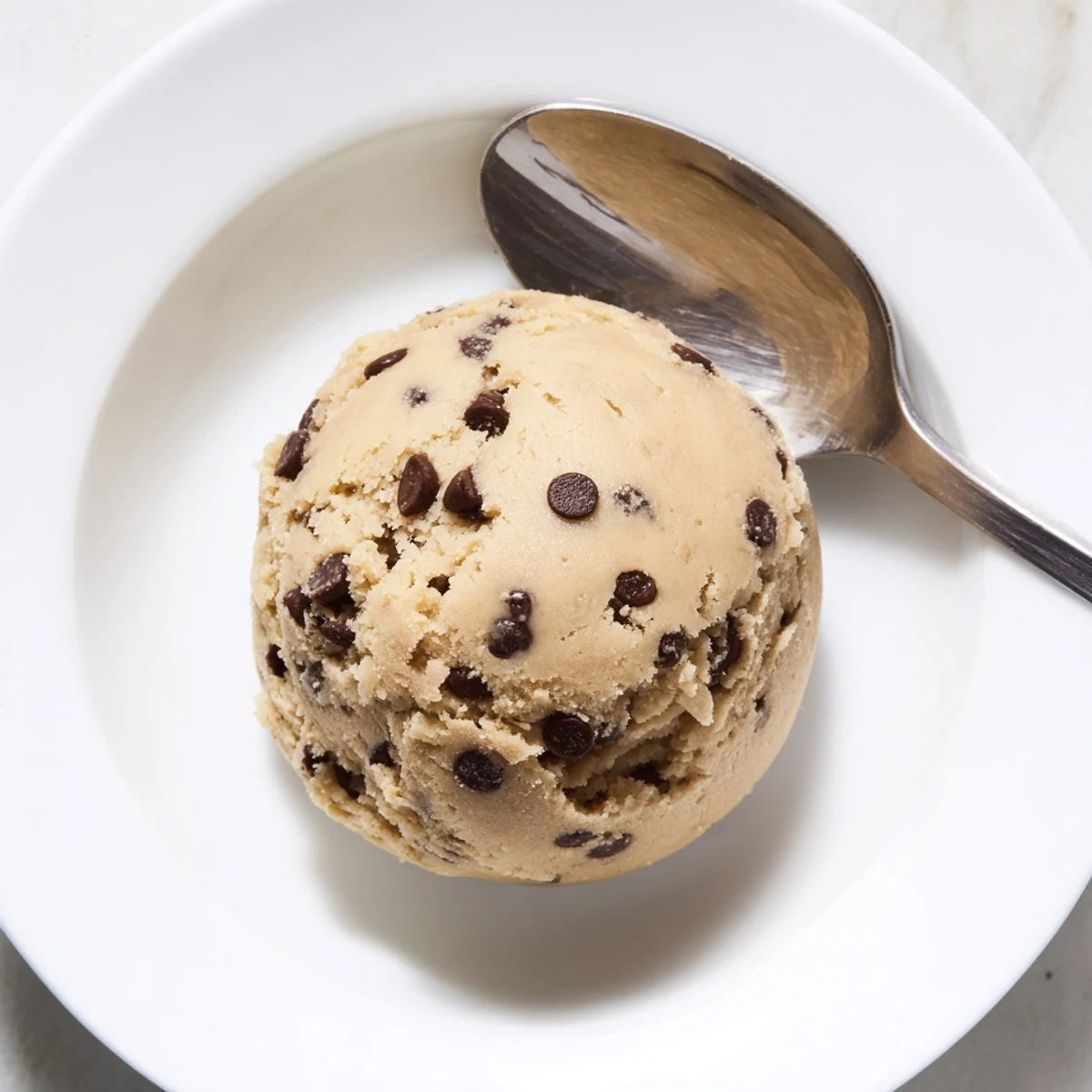 Creamy chocolate chip cookie dough loaded with melty chips in a rustic bowl