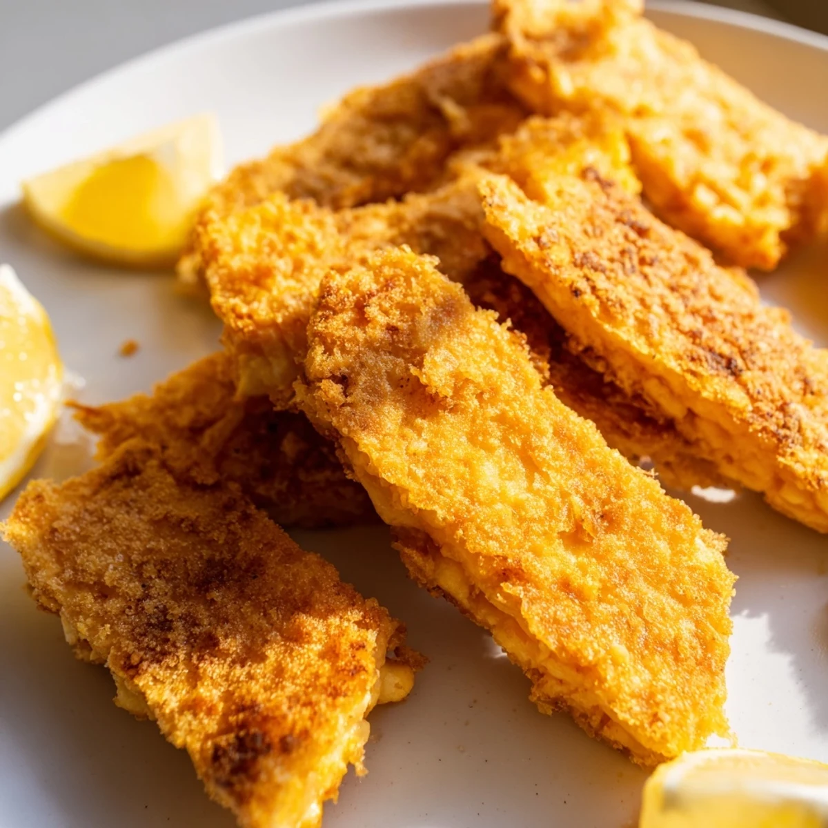 Crispy Greek fried cheese sizzles in golden crust with fresh lemon wedges on rustic plate