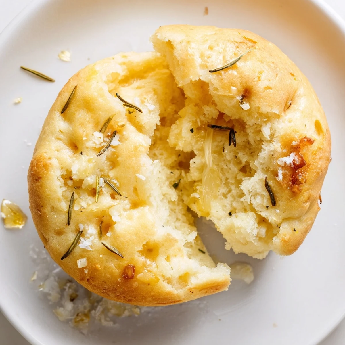 Warm Garlic Rosemary Focaccia Muffins beside dish of olive oil and balsamic