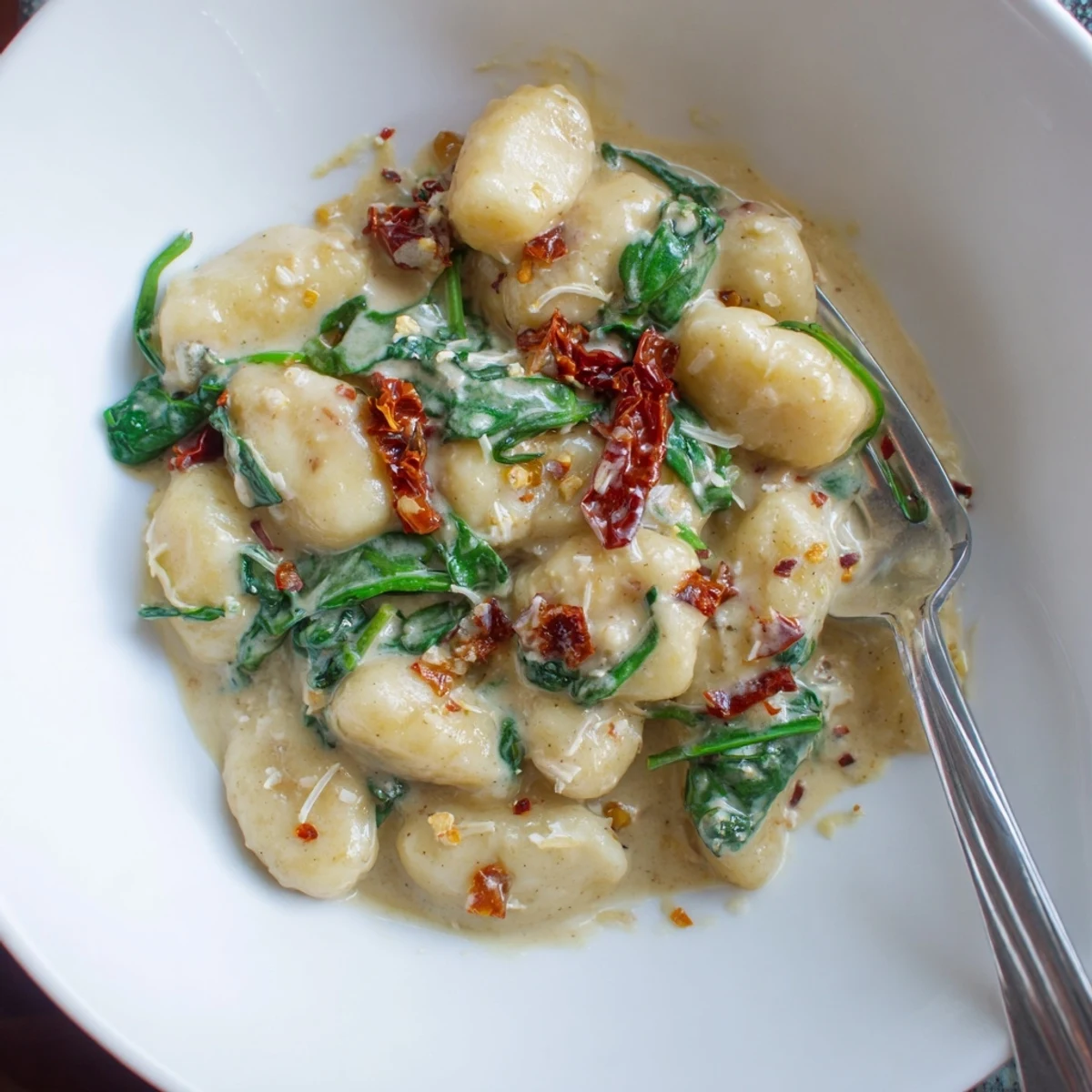 Pillowy Marry Me Gnocchi tossed in creamy Parmesan sauce, garnished with basil.