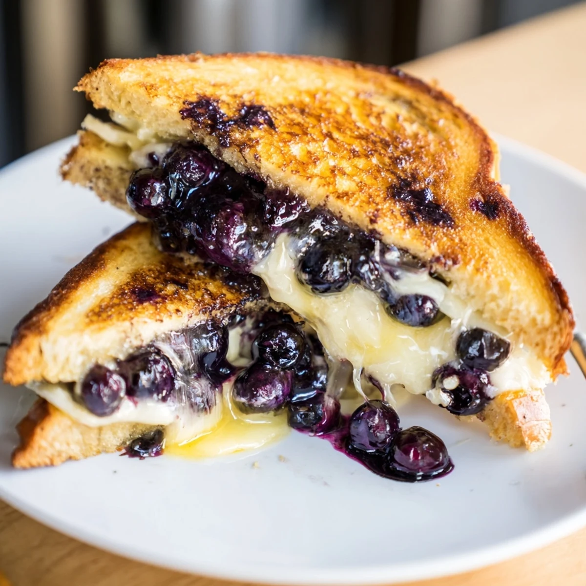 Juicy Blueberry Grilled Cheese with gooey melted mozzarella and buttery golden crust