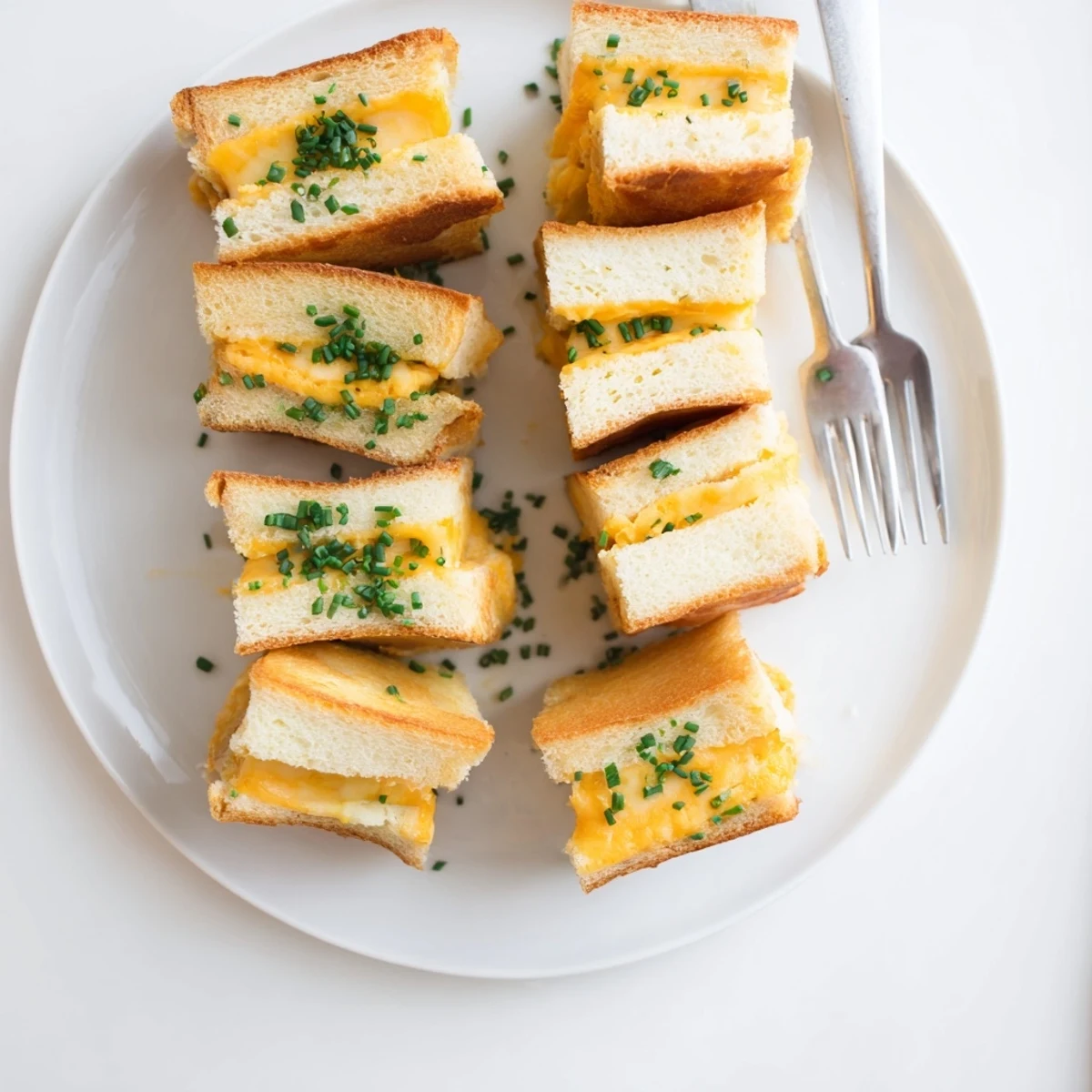 Butter-brushed Mini Grilled Cheese Hawaiian Rolls sliced into bite-sized, cheesy party appetizers