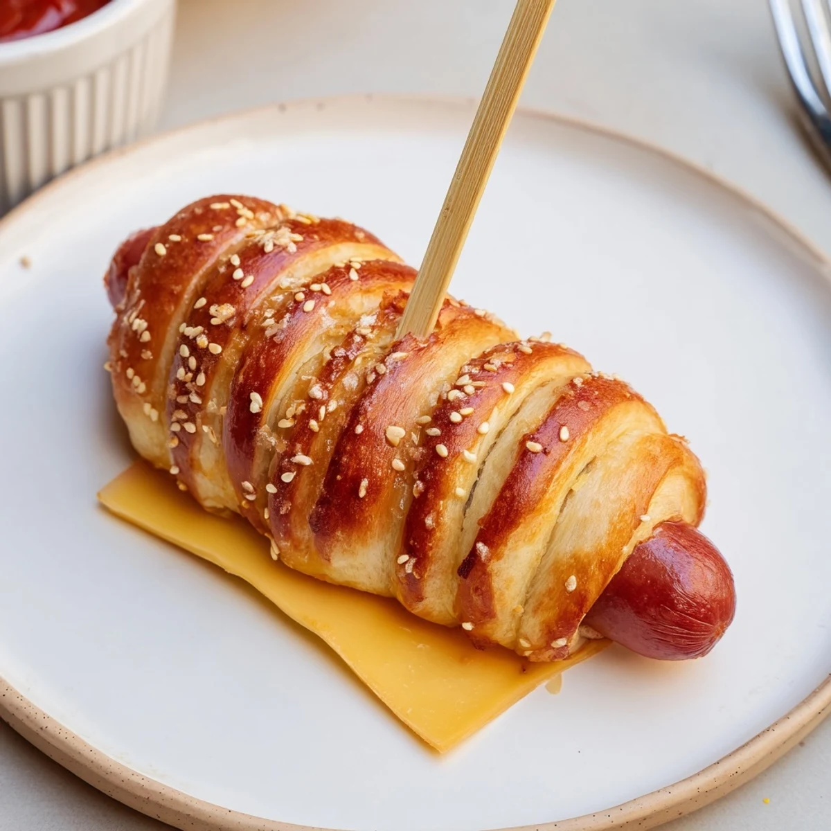 Crescent-wrapped Firecracker Hot Dogs Recipe steaming warm, perfect for summer cookouts.  