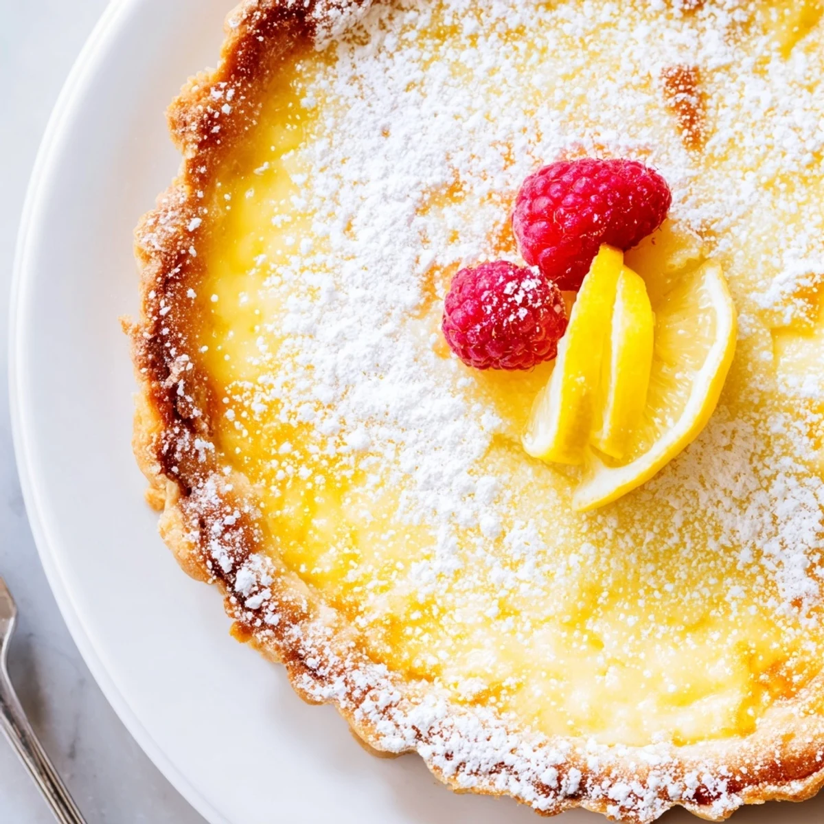 Sliced Creamy Lemon Tart Recipe served with fresh berries and zesty aroma.