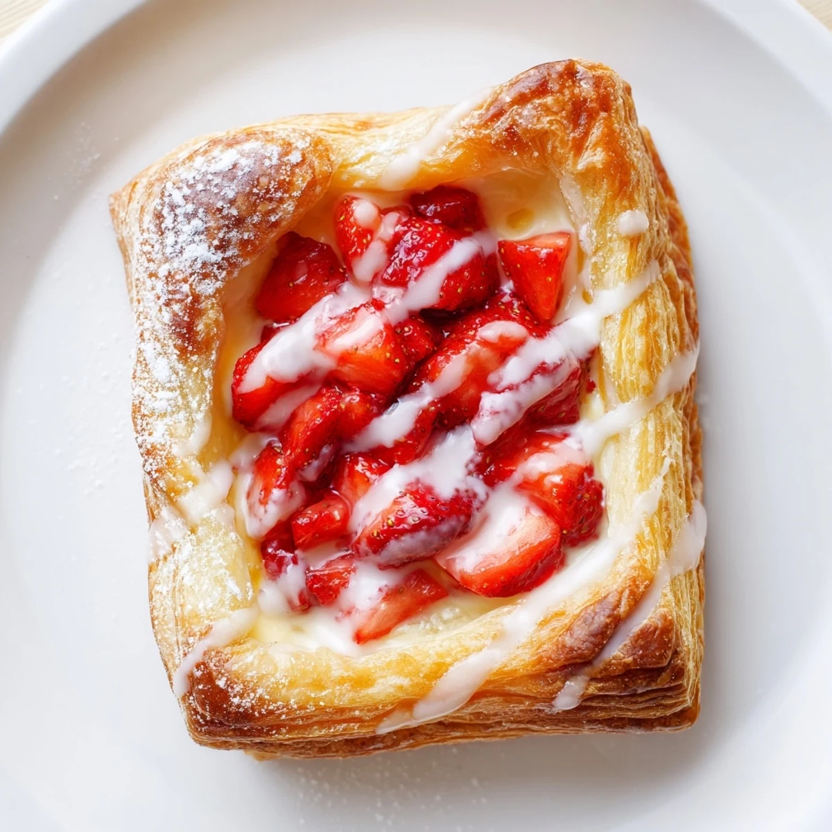Warm Strawberry Danish Recipe served with powdered glaze and cooling wire rack