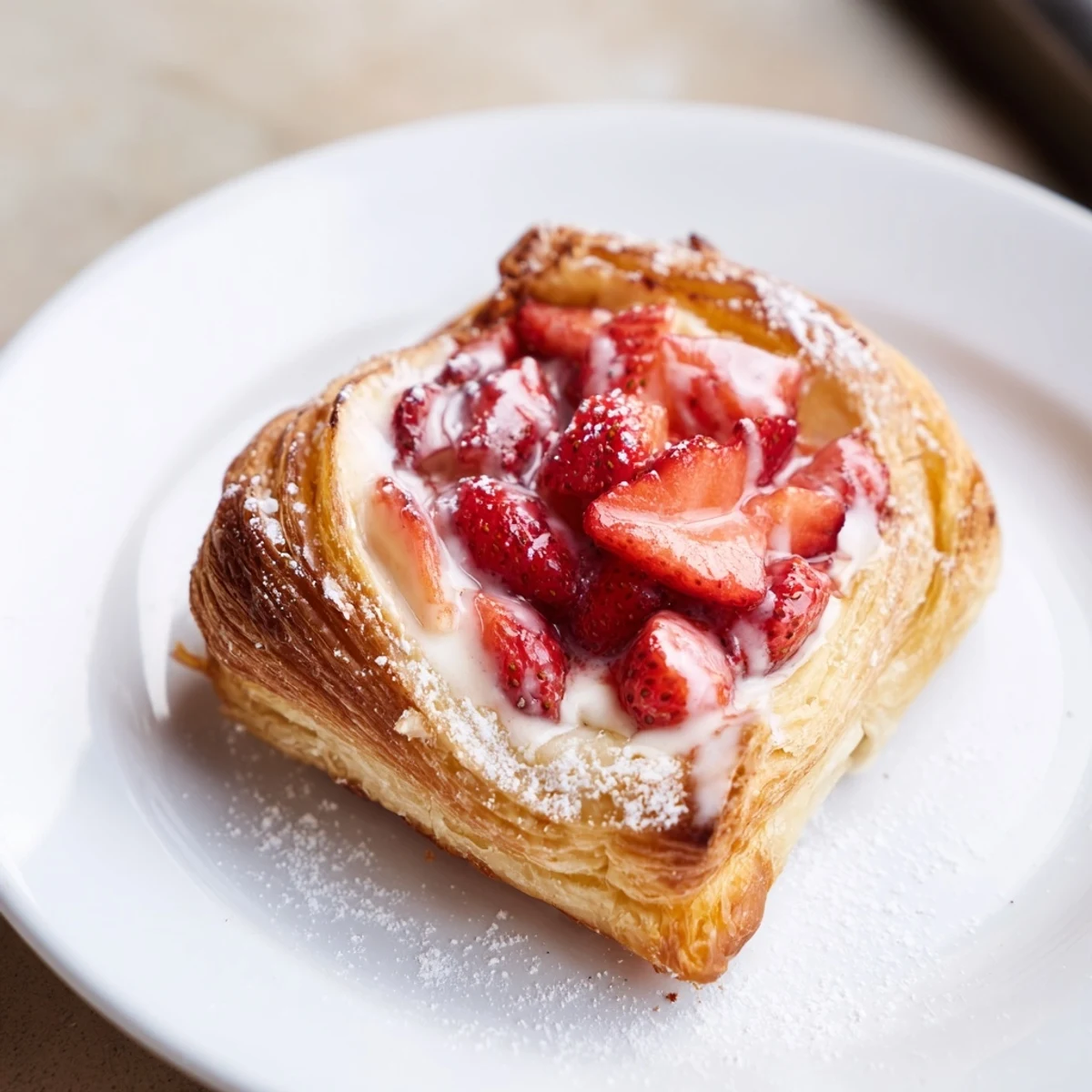 Strawberry Danish Recipe: flaky golden pastry filled with creamy cheese and berries