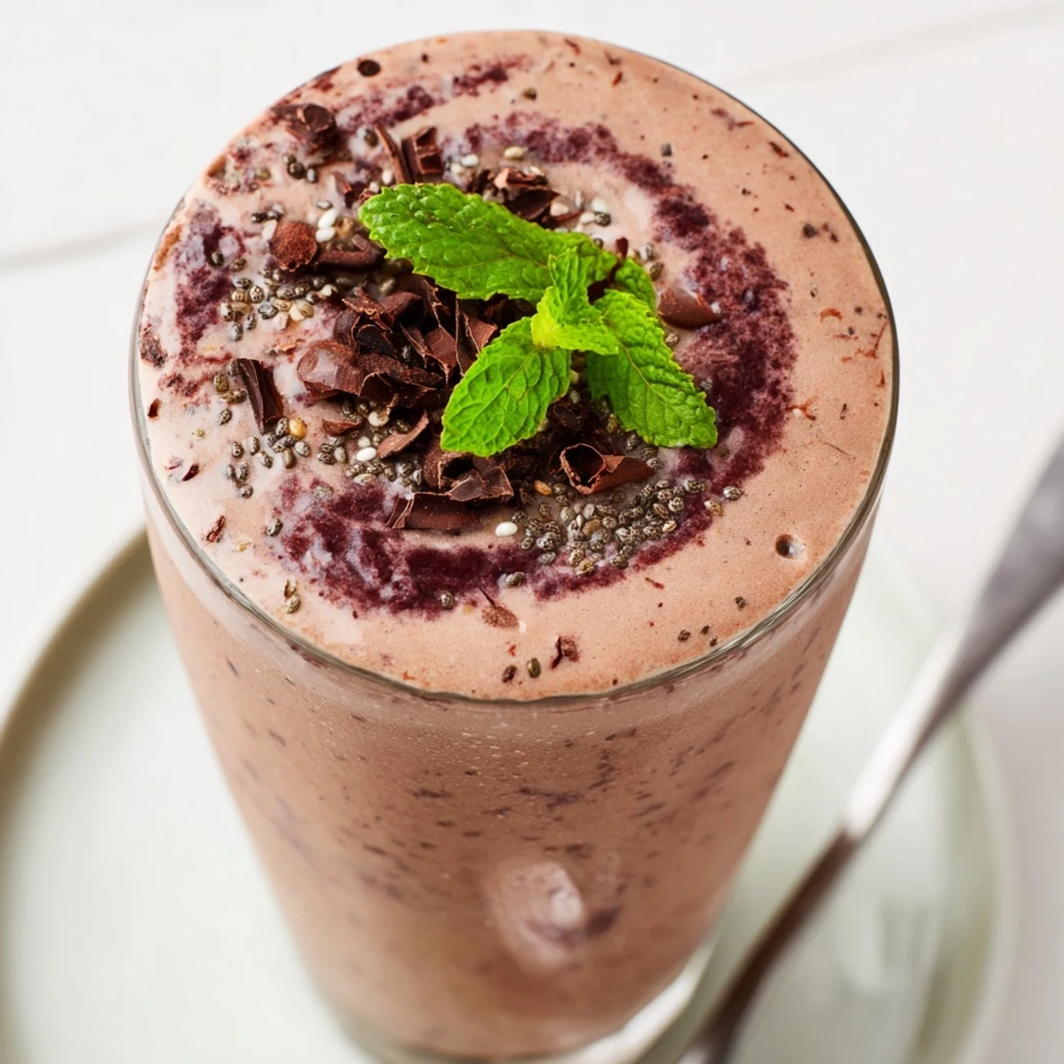 Chilled Chocolate Beet Smoothie in mason jar, vibrant magenta color, breakfast-ready