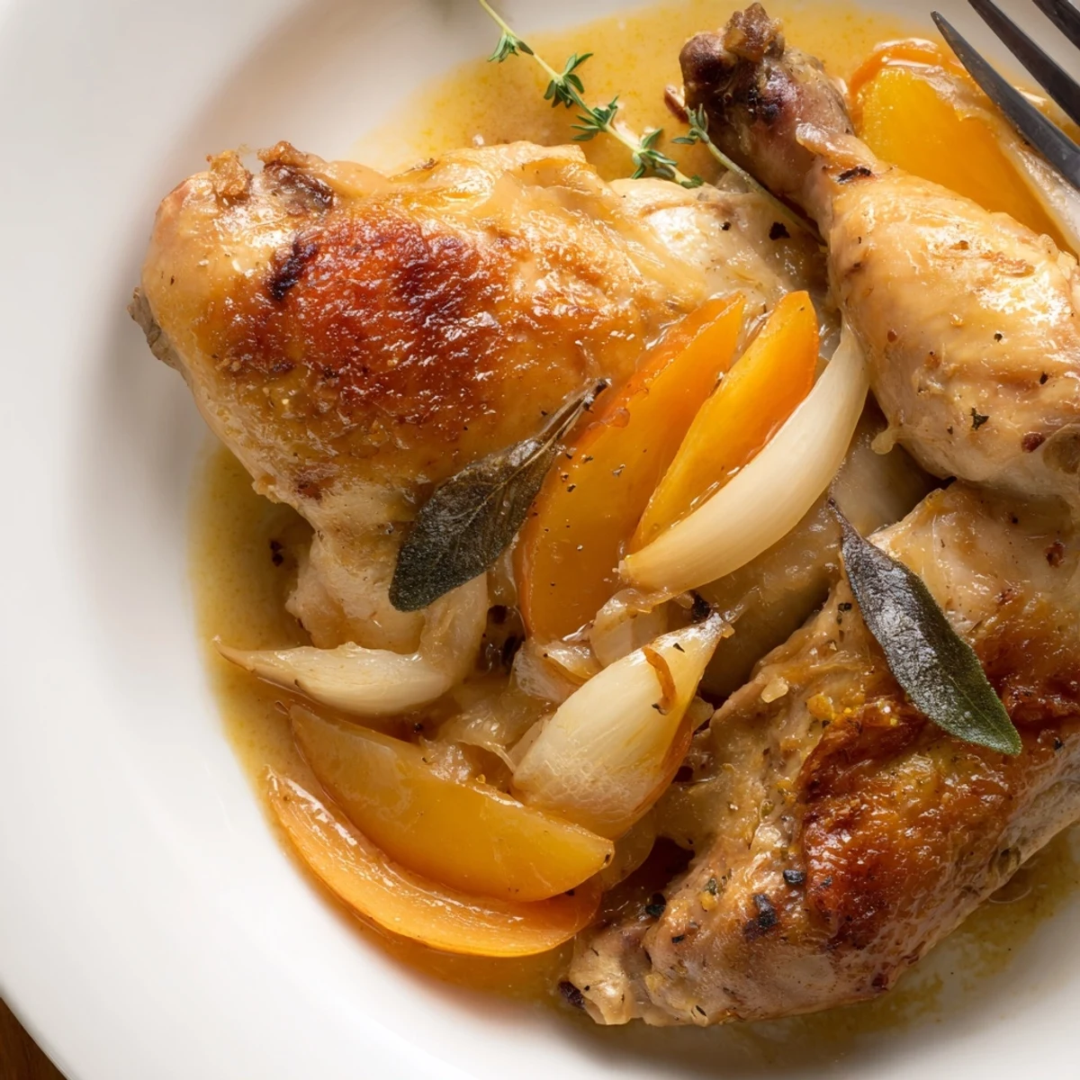 Hearty French Chicken Casserole à la Normande steaming over mashed potatoes