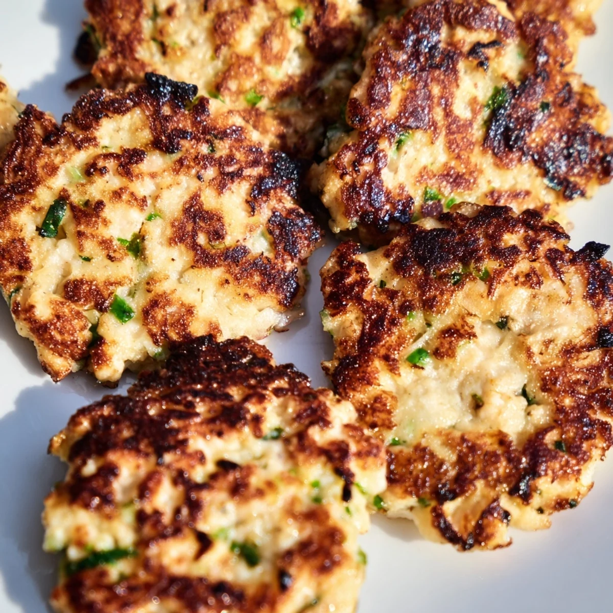 Homemade keto cheesy chicken fritters arranged on a wooden board with dollop of sour cream dipping sauce