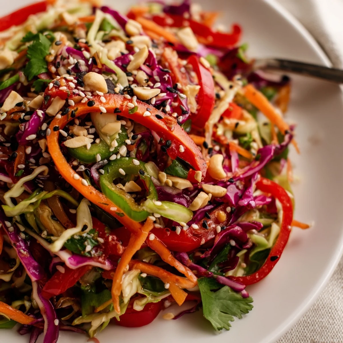Aromatic Asian Cabbage Salad tossed in tangy sesame-ginger dressing, served chilled