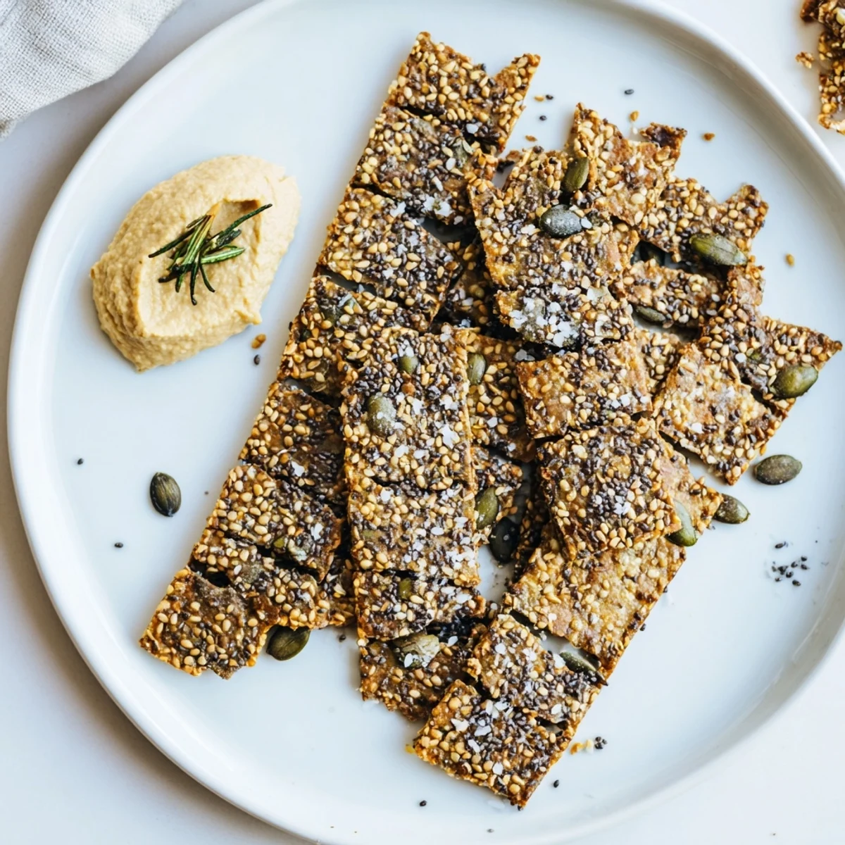 Seed Crackers on a baking sheet, baked golden and flecked with sesame.