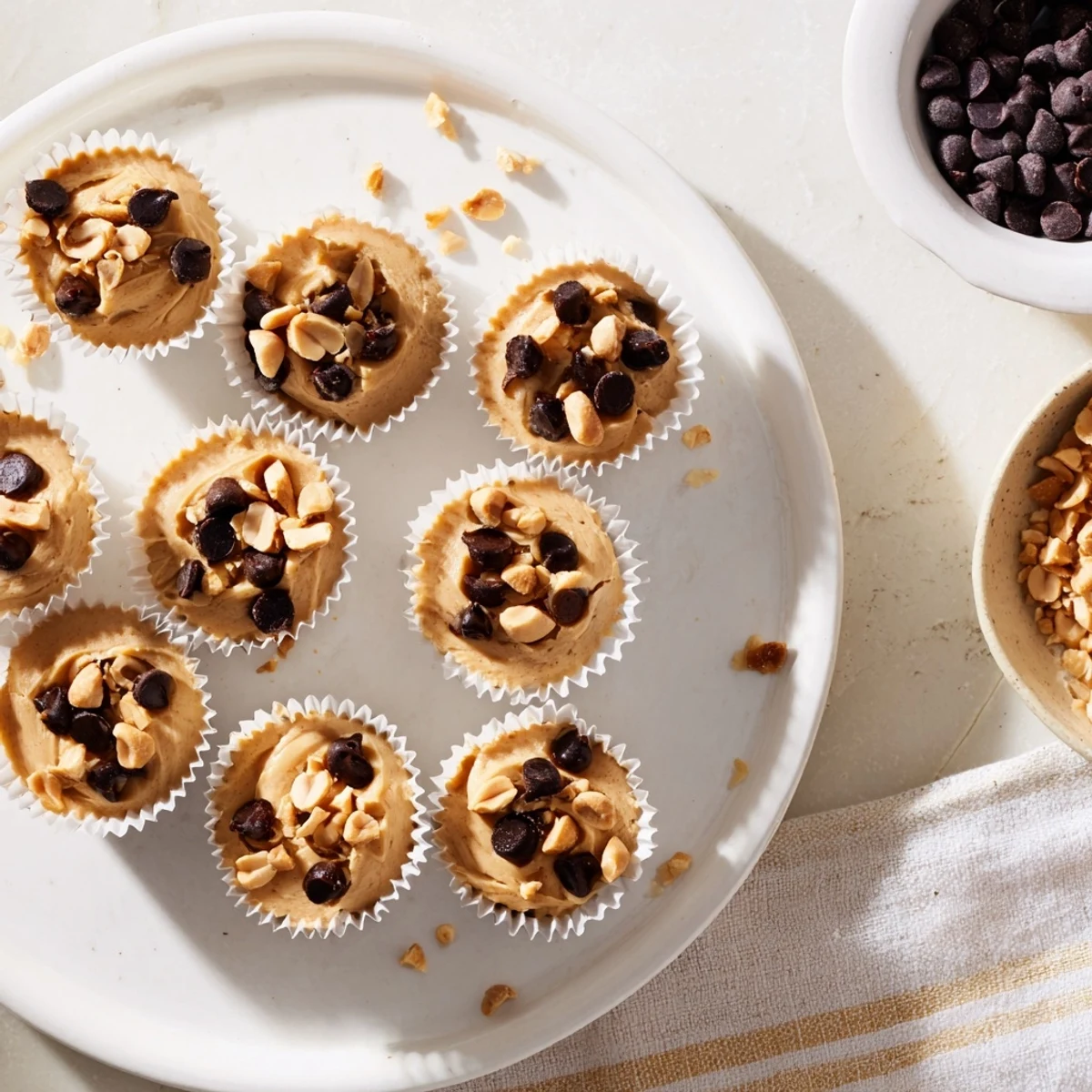 Close up of frozen Greek yogurt bites filled with peanut butter and drizzled with melted dark chocolate