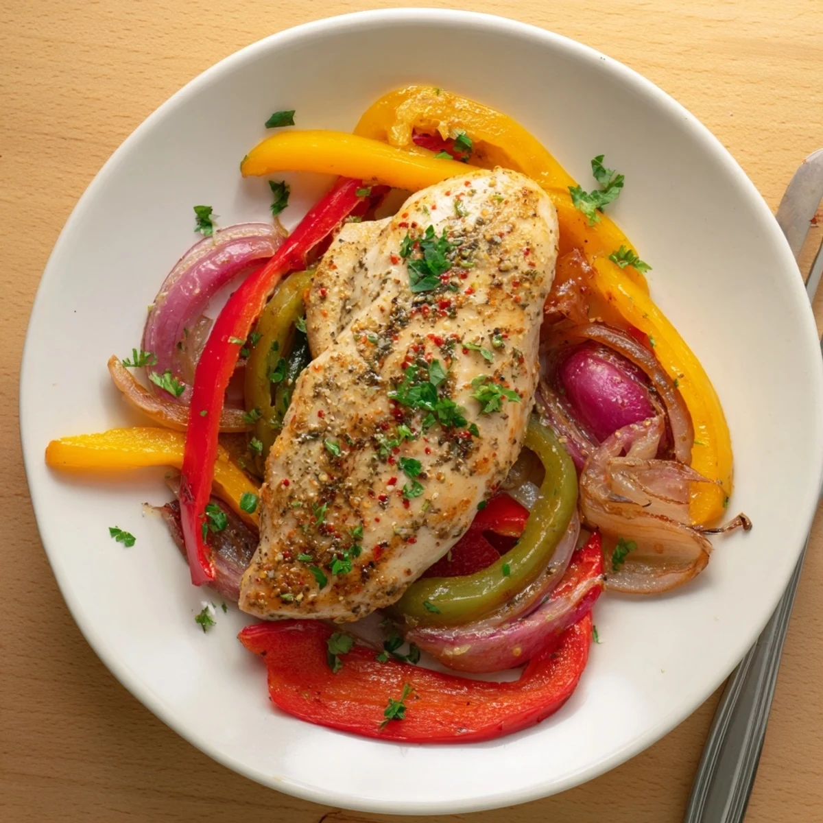 Oven-roasted One Pan Chicken And Peppers, fragrant garlic, tender juicy chicken  