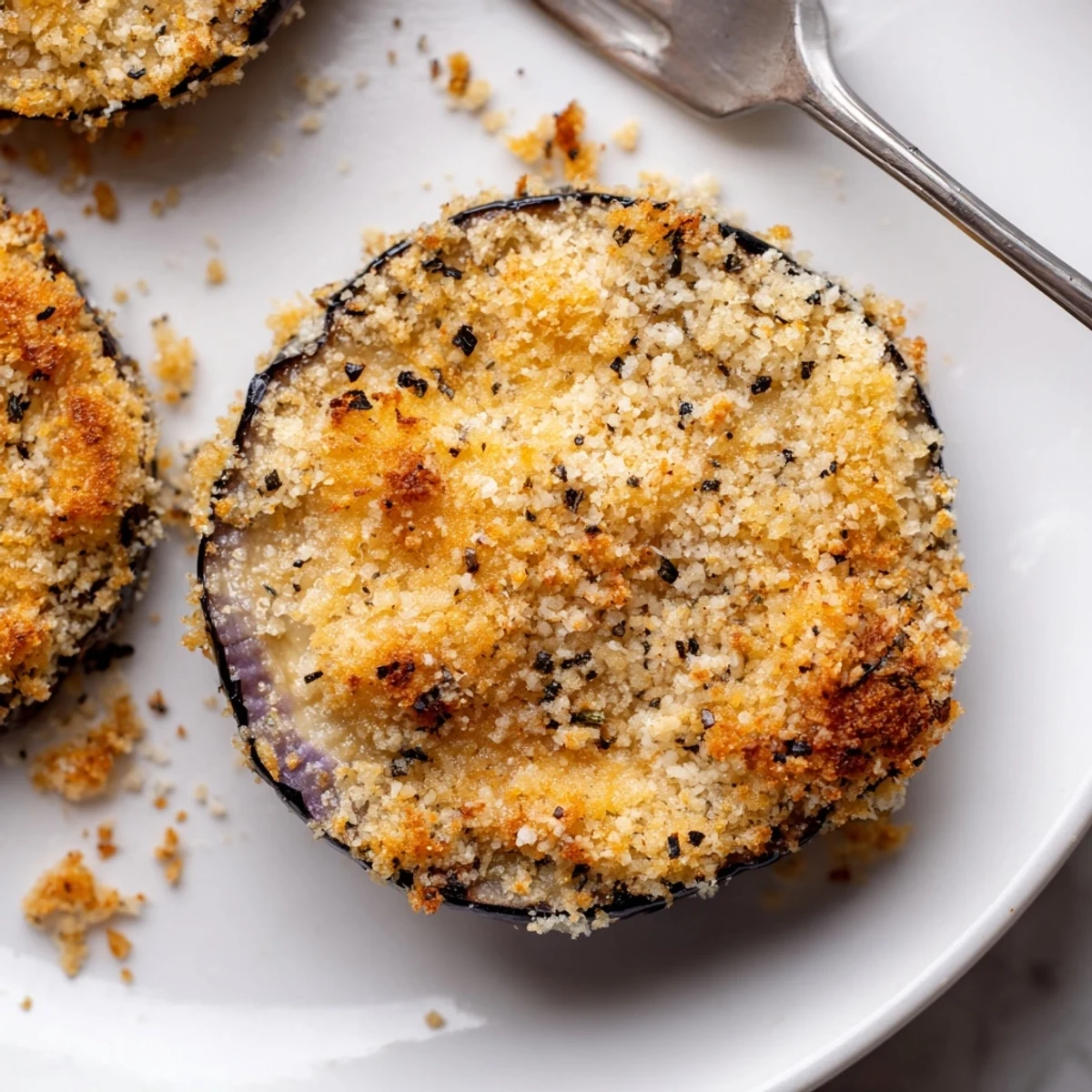 Tray of Crispy Baked Eggplant, lightly oiled and sprinkled with Parmesan