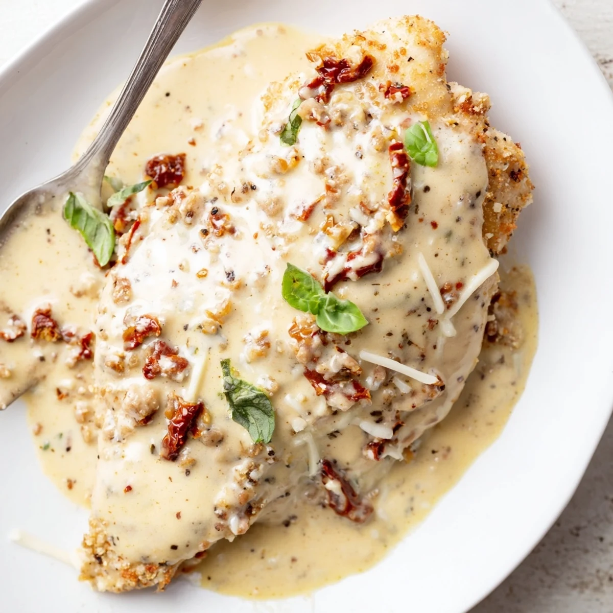 Weeknight Dump And Go Crockpot Marry Me Chicken with garlic aroma and basil garnish