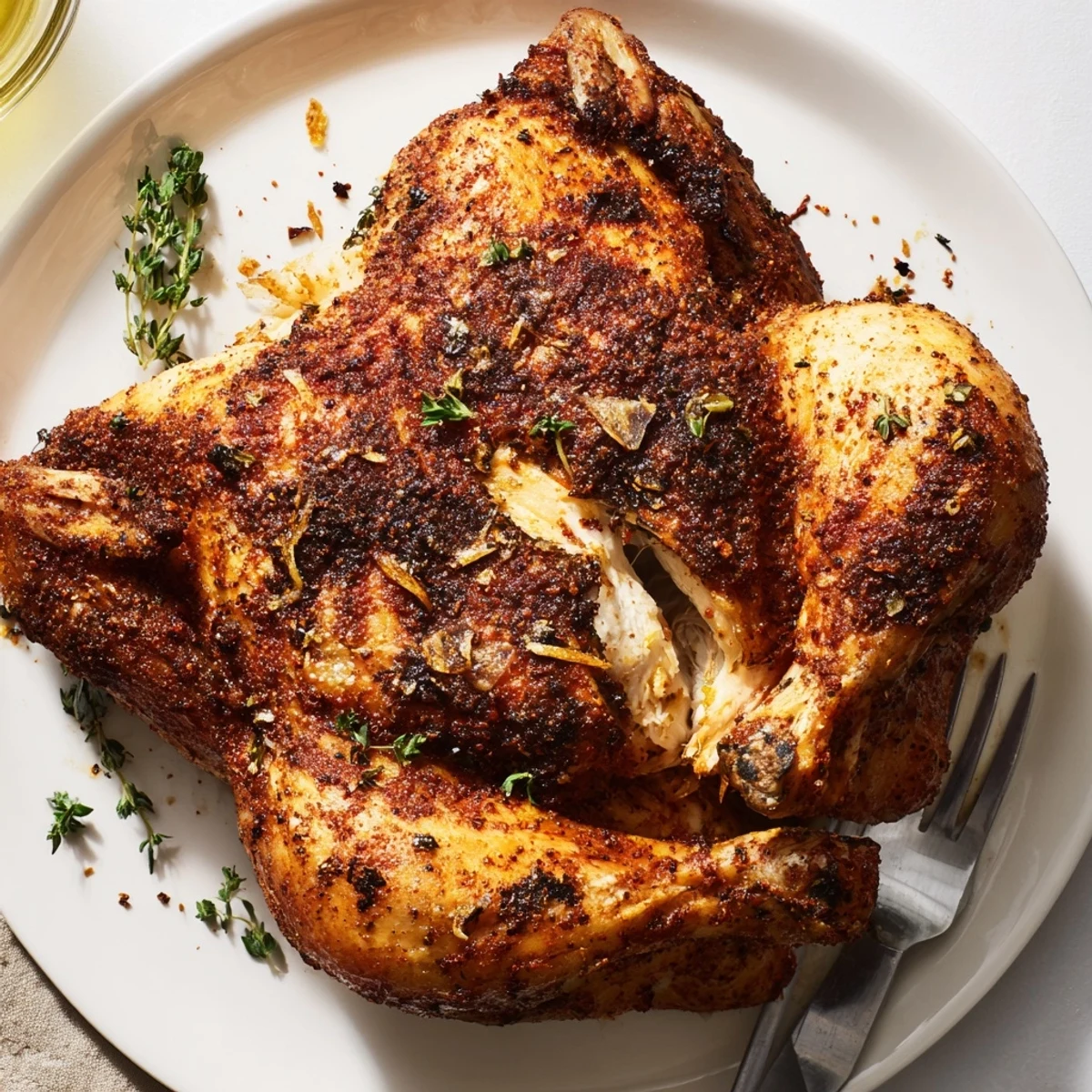 Buttermilk Roasted Chicken with golden, crispy skin and lemon herb aroma