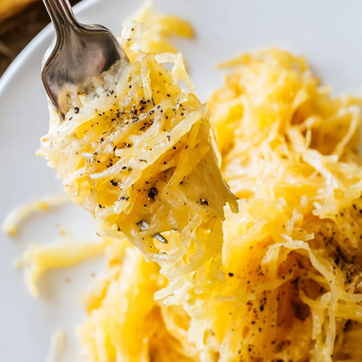 Spaghetti Squash Mac Cheese with creamy cheddar sauce and golden breadcrumb topping