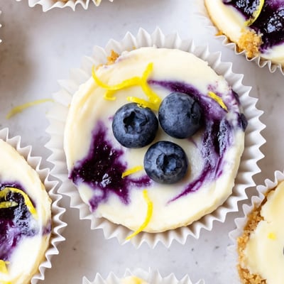 Mini Lemon Blueberry Cheesecakes